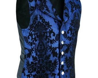 Men's Victorian Gentleman's Aristocrat Vest Tapestry Stylish Casual Vest Blue/Black