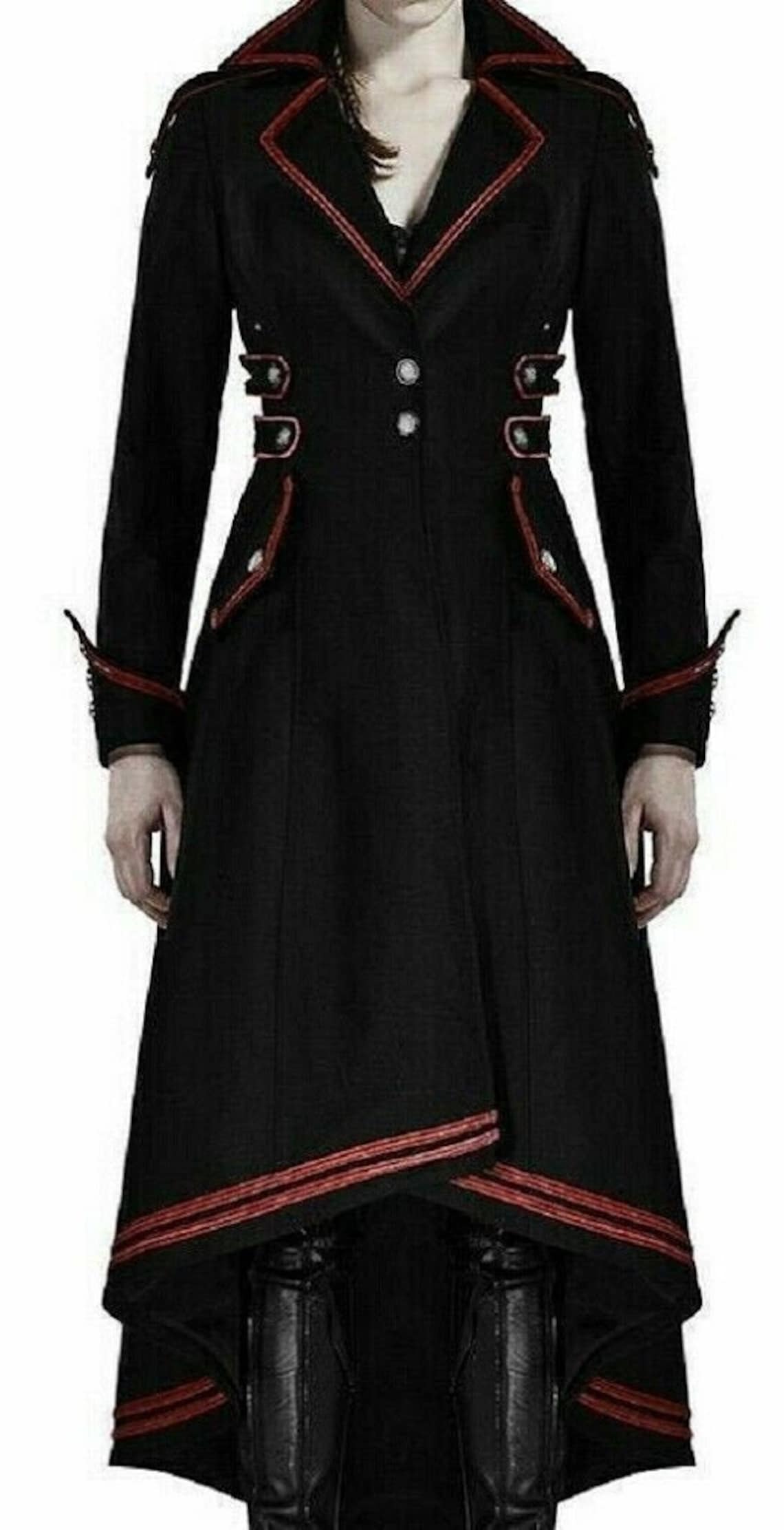 Ladies Black Handmade long tail coat Gothic Steampunk Military Etsy