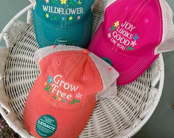 Wildflower Embroidered Hat | Legacy Trucker Hat | Christian Trucker Hat | Joy Looks Good on You | Grow Free | Faith-Based Hat | Wildflower