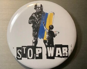 Stop War 2.25 inch Pin Button or Magnet  Support Ukraine Stand with Ukraine #9