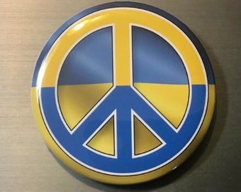 Ukraine Flag Peace Symbol 2.25 inch Pin Button or Magnet stand with ukraine support ukraine