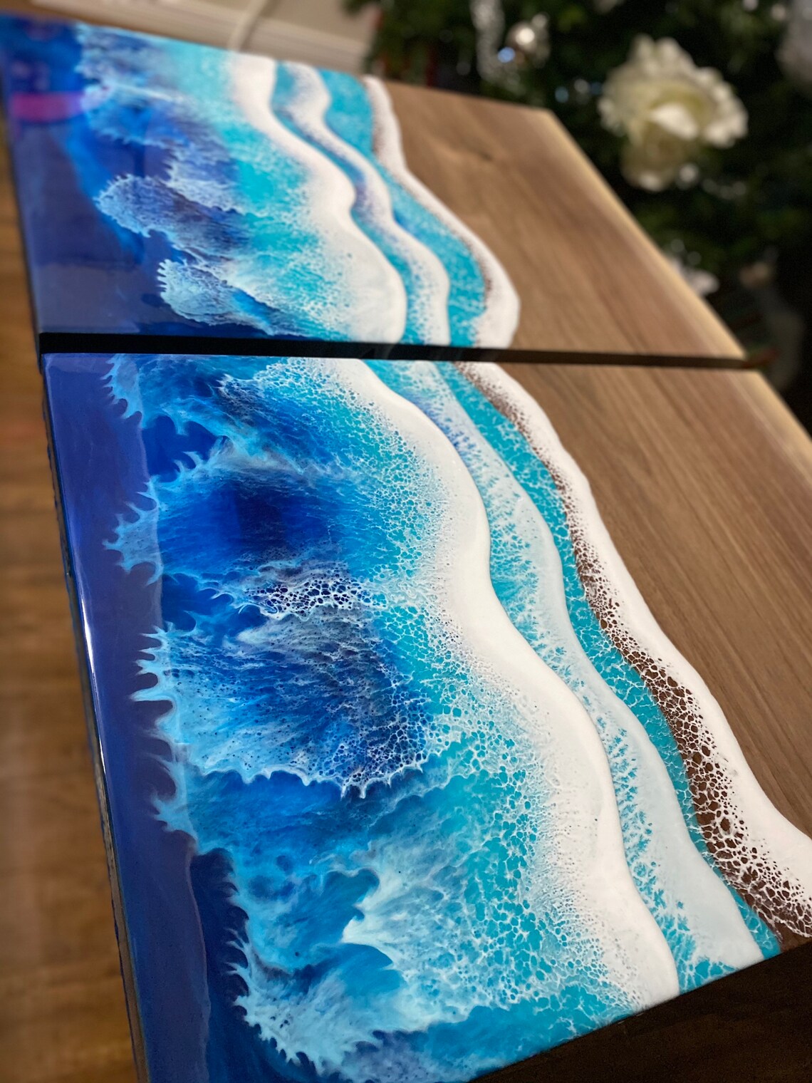 Wonderful live edge ocean resin end table | Etsy