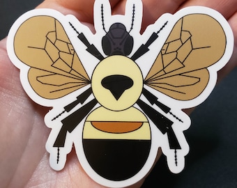 Bees for Sheila - Bombus affinis Rusty-Patched Bumble Bee - weather resistant sticker 3" - Charley Harper inspired