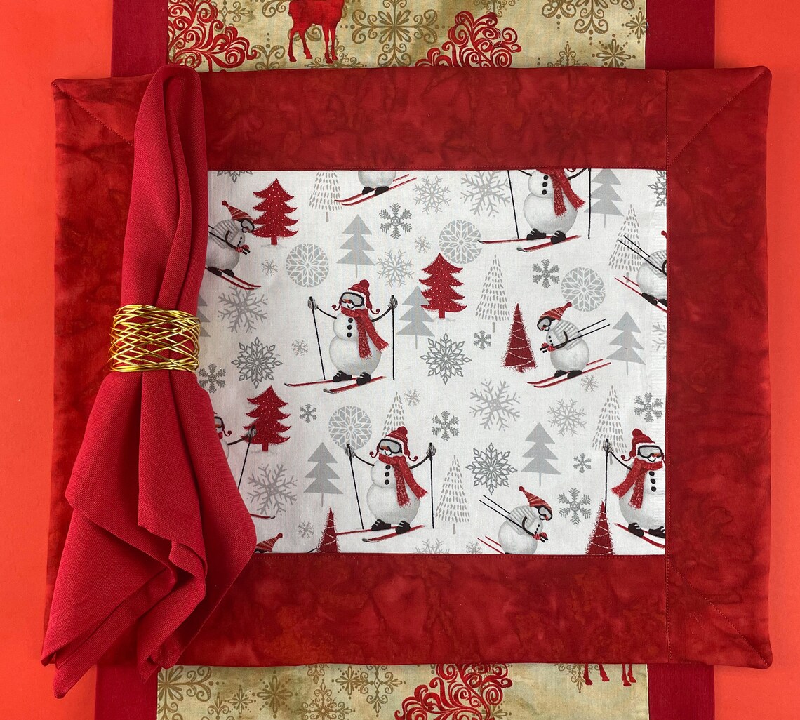 Square Skiing Snowman Placemats Set of 6 Placemats 6 red Etsy