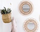 28cm 40cm Rattan Mirror Wall Hanging Rattan Mirror Framed Wall Mirror Boho Decor Bohemian Home Decor, Sunflower Rattan Mirror, Wicker Mirror
