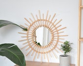 50cm big Rattan Mirror Wall Hanging Rattan Mirror Framed Wall Mirror Boho Decor, Bohemian Home Decor, Sunflower Rattan Mirror, Wicker Mirror