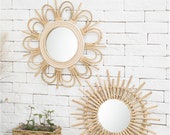 50cm Rattan Mirror Wall Hanging Rattan Mirror Framed Wall Mirror Boho Decor Bohemian Home Decor, Sunflower Rattan Mirror, Wicker Mirror