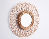 40cm Rattan Mirror, Wall Hanging Rattan Mirror, Framed Wall Mirror, Boho Decor, Bohemian Home Decor, Sunflower Rattan Mirror, Wicker Mirror