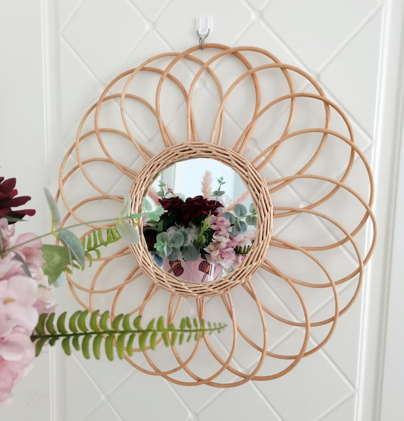 50cm Rattan Mirror Wall Hanging Rattan Mirror Framed Wall Etsy