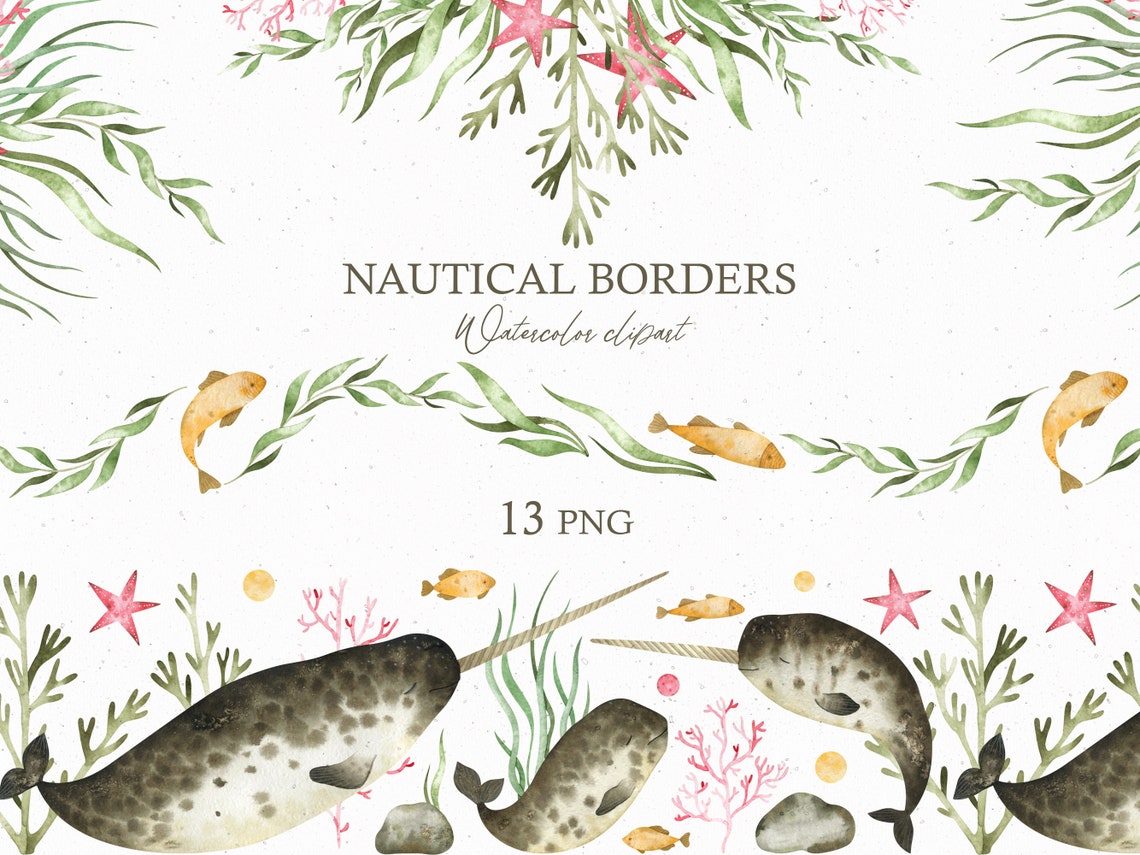 Watercolor nautical border clipart. Vintage borders Etsy