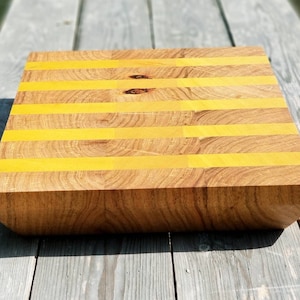 End-grain Butcher, cutting board, Texas Mesquite and Yellow Heart, 12 5/16&quot; x 9 9/16&quot; x 1 7/8&quot;, made in Texas, USA
