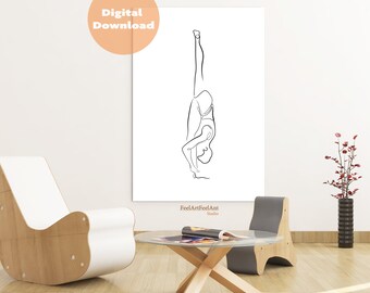 Stampe da parete con linee yoga STAMPABILI, stampe minimaliste con figure yoga, poster di pose yoga, stampe lineari, stampe in bianco e nero, idee regalo astratte per lo yoga
