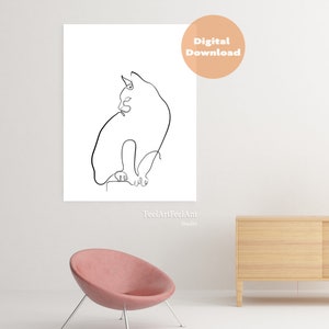 Printable Wall Art, Minimal Cat Print, Continuous line Minimalist, One Line Print, Printable Cat, Cat Lover, Minimal Animal Decor