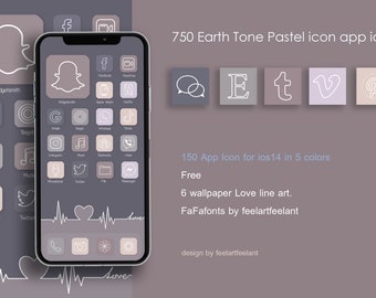 750 Earth Tone Pastel icon app ios14, Minimalist  iOS14 iphone App icons Free fafa-font/wallpaper in pack.