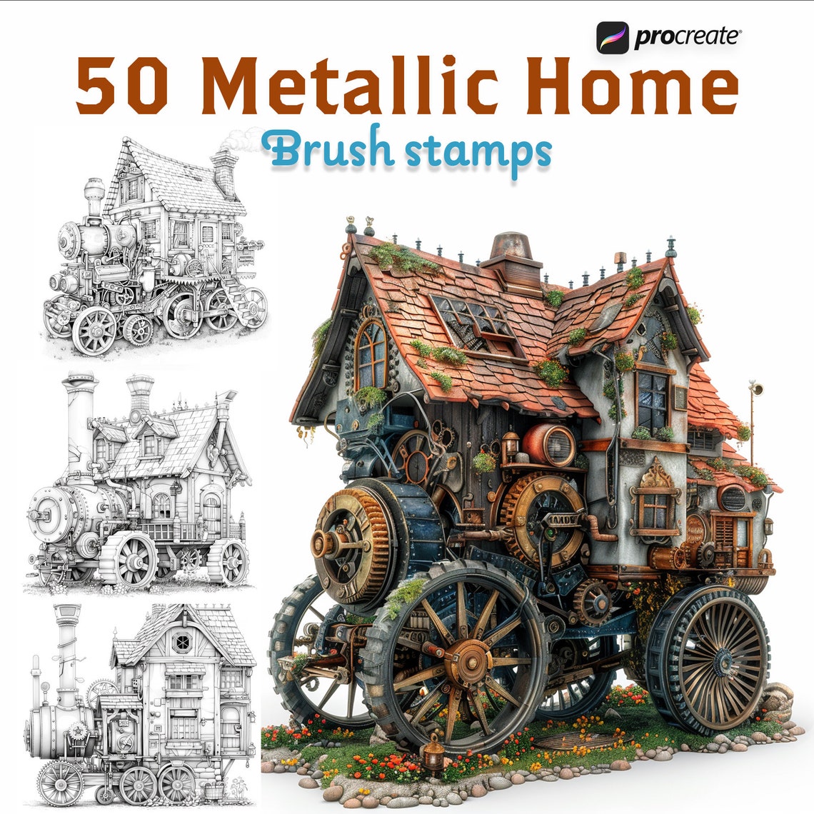 50 Metallic Home Procreate Brush Stamps, Brushes for Procreate on Ipad ...