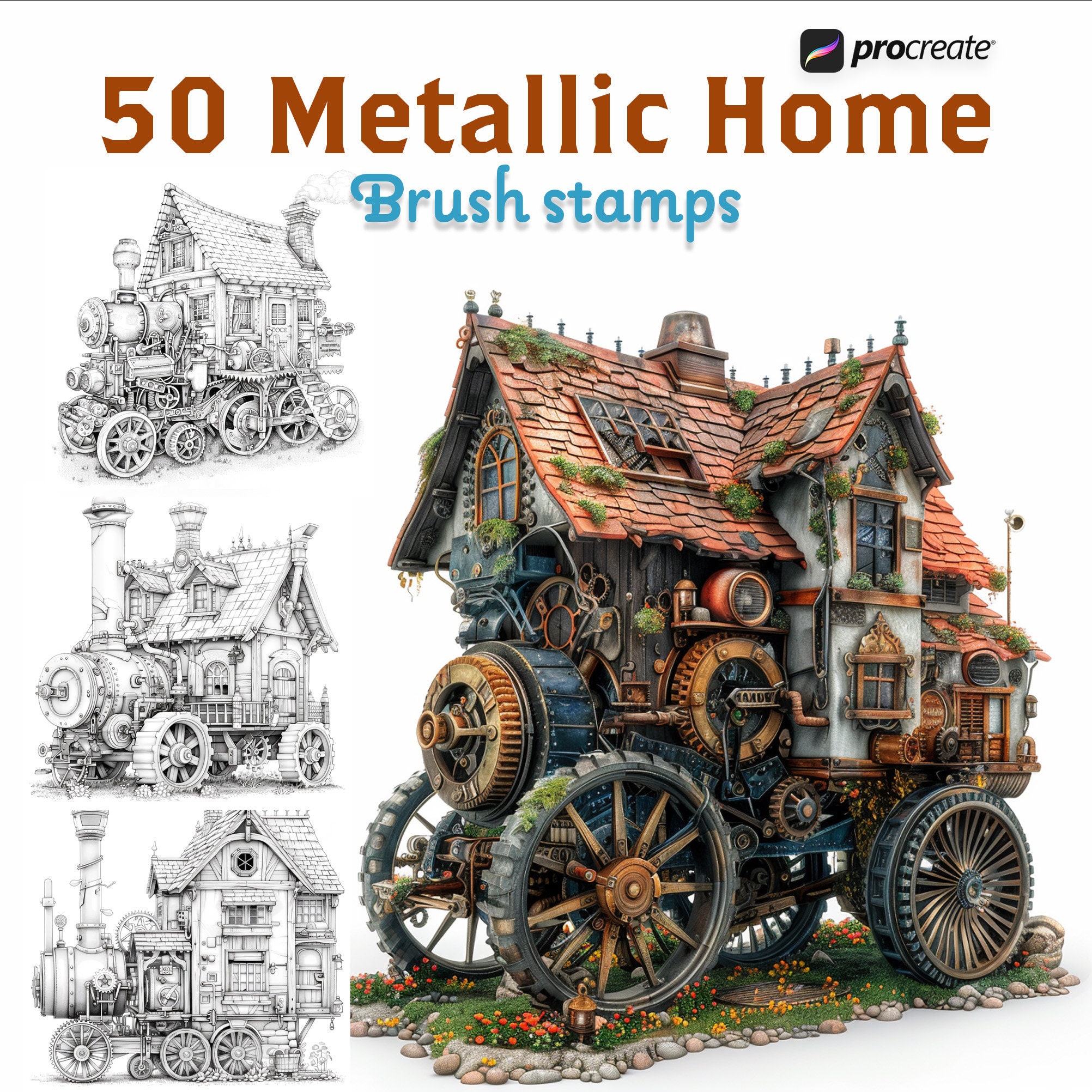 50 Metallic Home Procreate Brush Stamps, Brushes for Procreate on Ipad ...