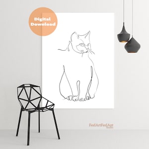 Printable Wall Art, Minimal Cat Print,  Continuous line Minimalist, One Line Print, Printable Cat, Cat Lover, Minimal Animal Decor