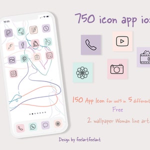750 Pastel Woman Line Art icon app for iPhone Minimalist  iOS15 iphone App icons
