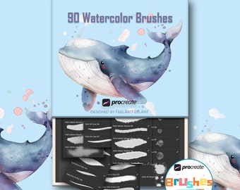 90 Watercolor Brushes for Procreate, Digital watercolor brush, Procreate watercolor Instant download, Realistic Watercolor Procreate Brushes