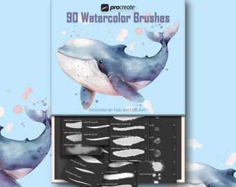 90 Watercolor Brushes for Procreate, Digital watercolor brush, Procreate watercolor Instant download, Realistic Watercolor Procreate Brushes