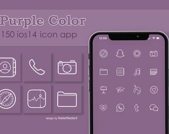 150 ios14 Icons App Purple color (Color Block) pastel Aesthetics icon, Minimalist  iOS14 iphone App icons