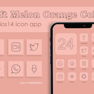 150 ios14 Icons App Apricot pink color (Color Block) pastel Aesthetics icon, Minimalist  iOS14 Iphone App icons