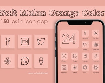 150 ios14 Icons App Apricot pink color (Color Block) pastel Aesthetics icon, Minimalist  iOS14 Iphone App icons