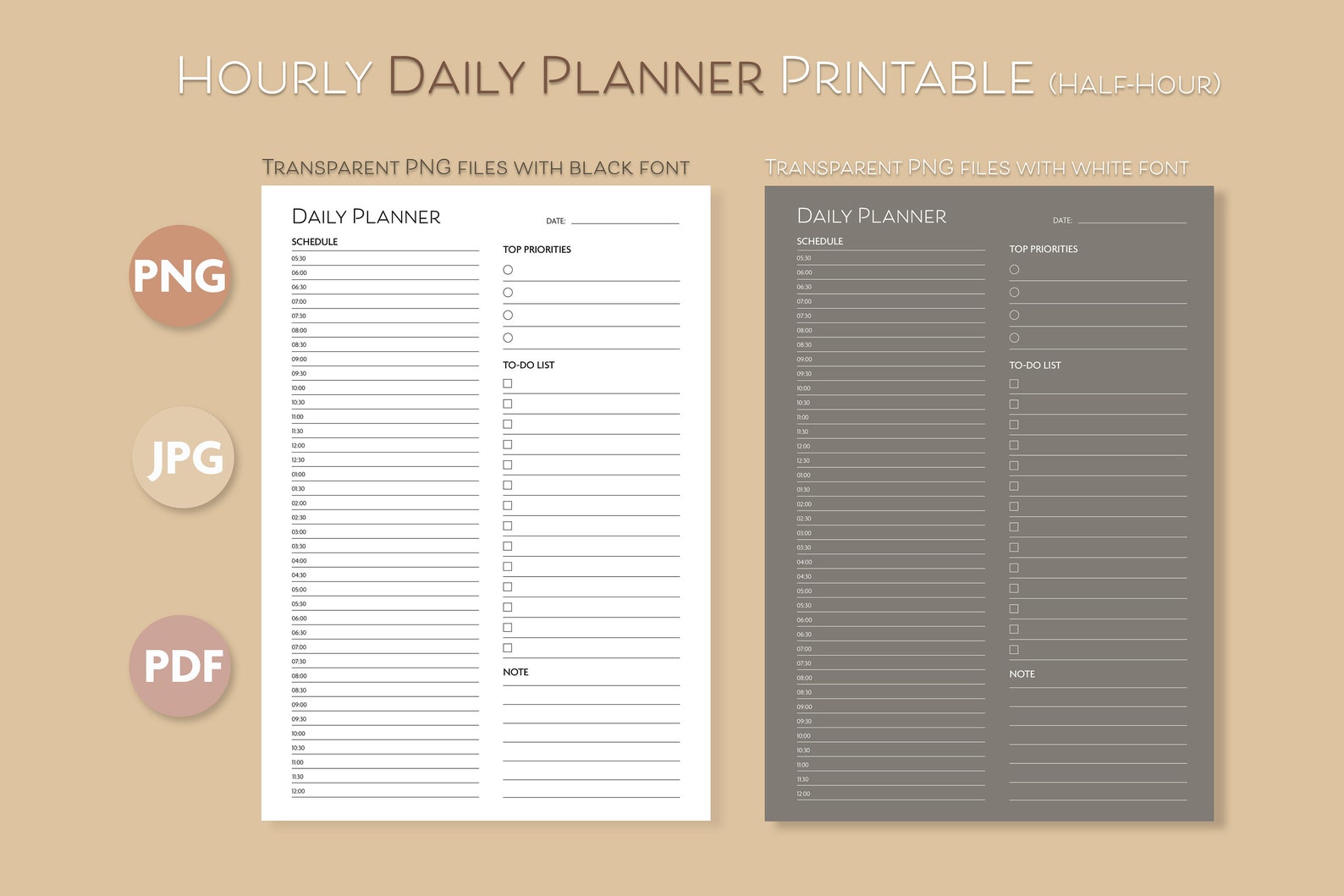 Printable Daily Planner half-hour,daily Schedule, To-do List, Instant ...