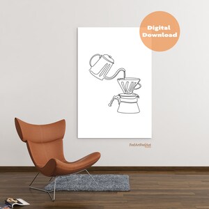 Printable Wall Art, Minimal Coffee Print, Continuous line Minimalist, One Line Print, Printable Coffee, Coffee Lover, Minimal Kitchen Decor