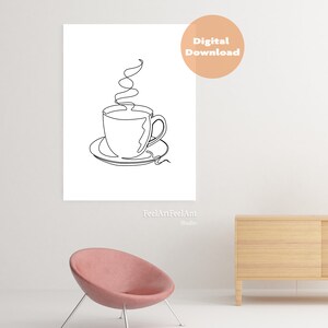 Printable Wall Art Minimal Coffee Print, Continuous line Minimalist, One Line Print, Printable Coffee, Coffee Lover, Minimal Kitchen Decor