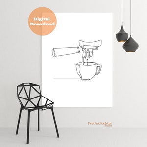 printable Wall Art, Minimal Line art Coffee, Continuous line Minimalist, One Line Print, Printable Coffee, Coffee Lover, Kitchen Decor