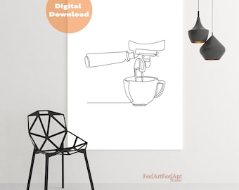 Minimalist Coffee Line Art Print, Kitchen Decor, Modern Kitchen Wall Decor (Digital Download)