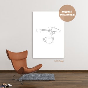Arte de parede para impressão, arte de linha de café Impressão de linha contínua pôster minimalista, impressão de arte de uma linha, café imprimível, linha única