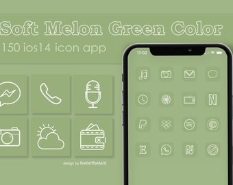 150 ios14 Icons App Green Melon color (Color Block) pastel Aesthetics icon, Minimalist  iOS14 Iphone App icons
