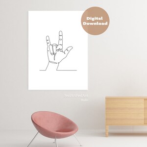Printable Wall Art I Love You Hands, Continuous Minimalist, Finger Poster One Line Print, Minimal Fine Decor, Hand Gesture Artwork