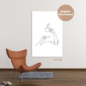 Printable Wall Art, Minimal Coffee Print, Continuous line Minimalist, One Line Print, Printable Coffee, Coffee Lover, Minimal Kitchen Decor