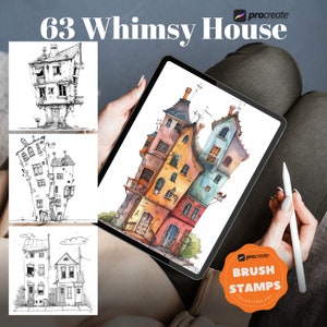 Whimsy House, 63 Procreate Stempel, Pinsel für Procreate auf dem iPad, Procreate Pinsel, Baupinsel