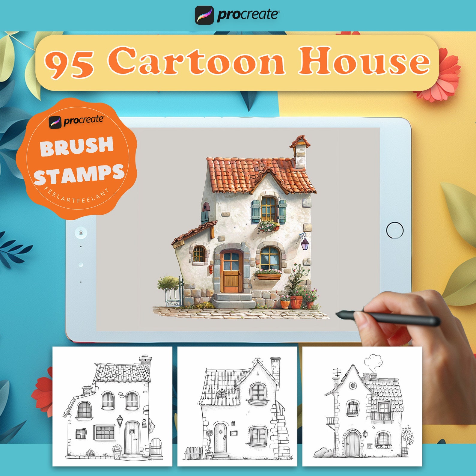 Procreate Map. House Cartoon House, 95 Procreate Stamps, Brushes for Procreate on Ipad ...