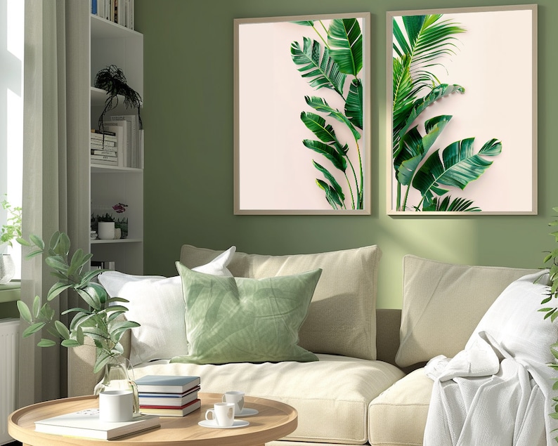 Tropical Palm Wall Art Pink Beach Decor Nature Inspired Digital Art