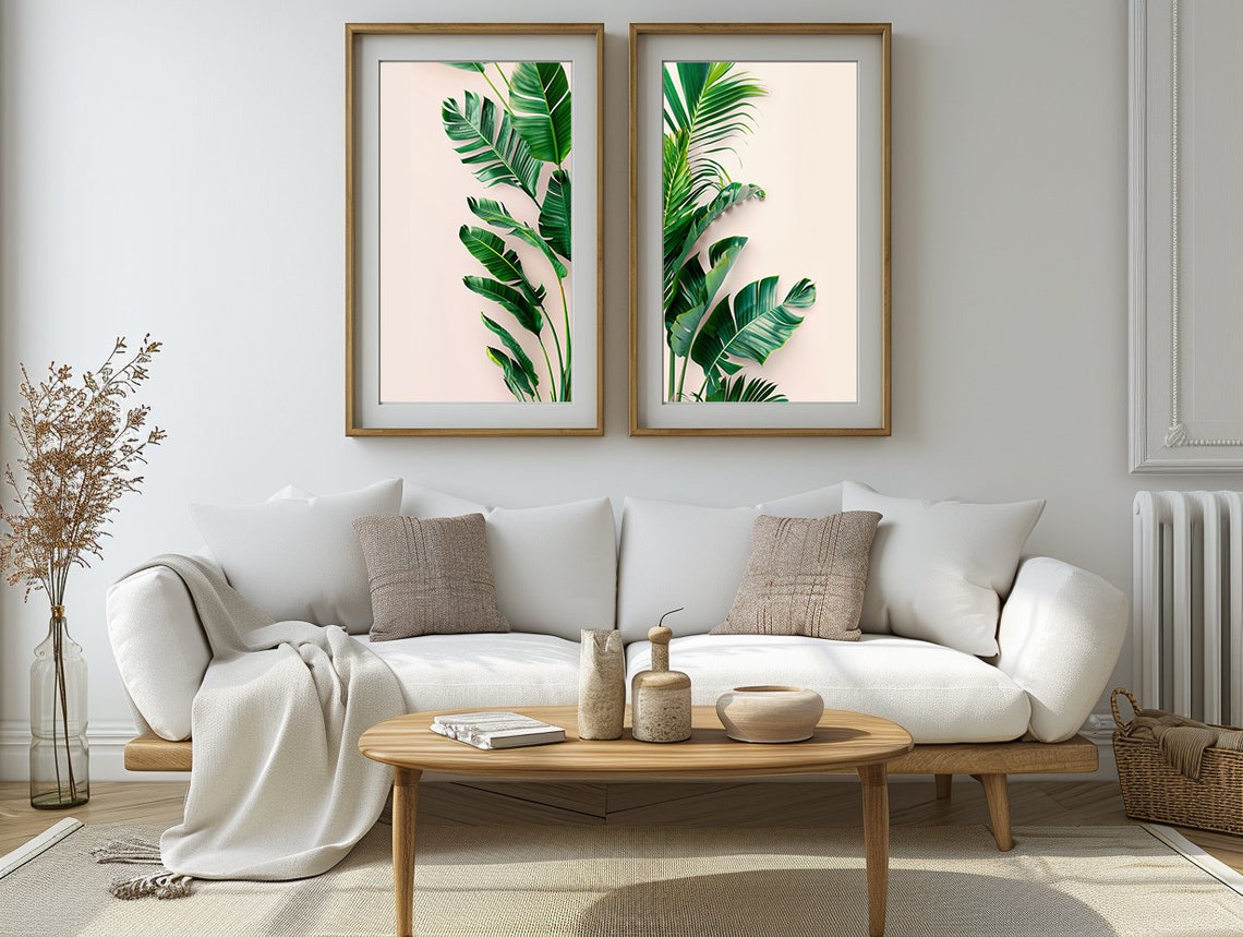 Tropical Palm Wall Art Pink Beach Decor Nature Inspired Digital Art