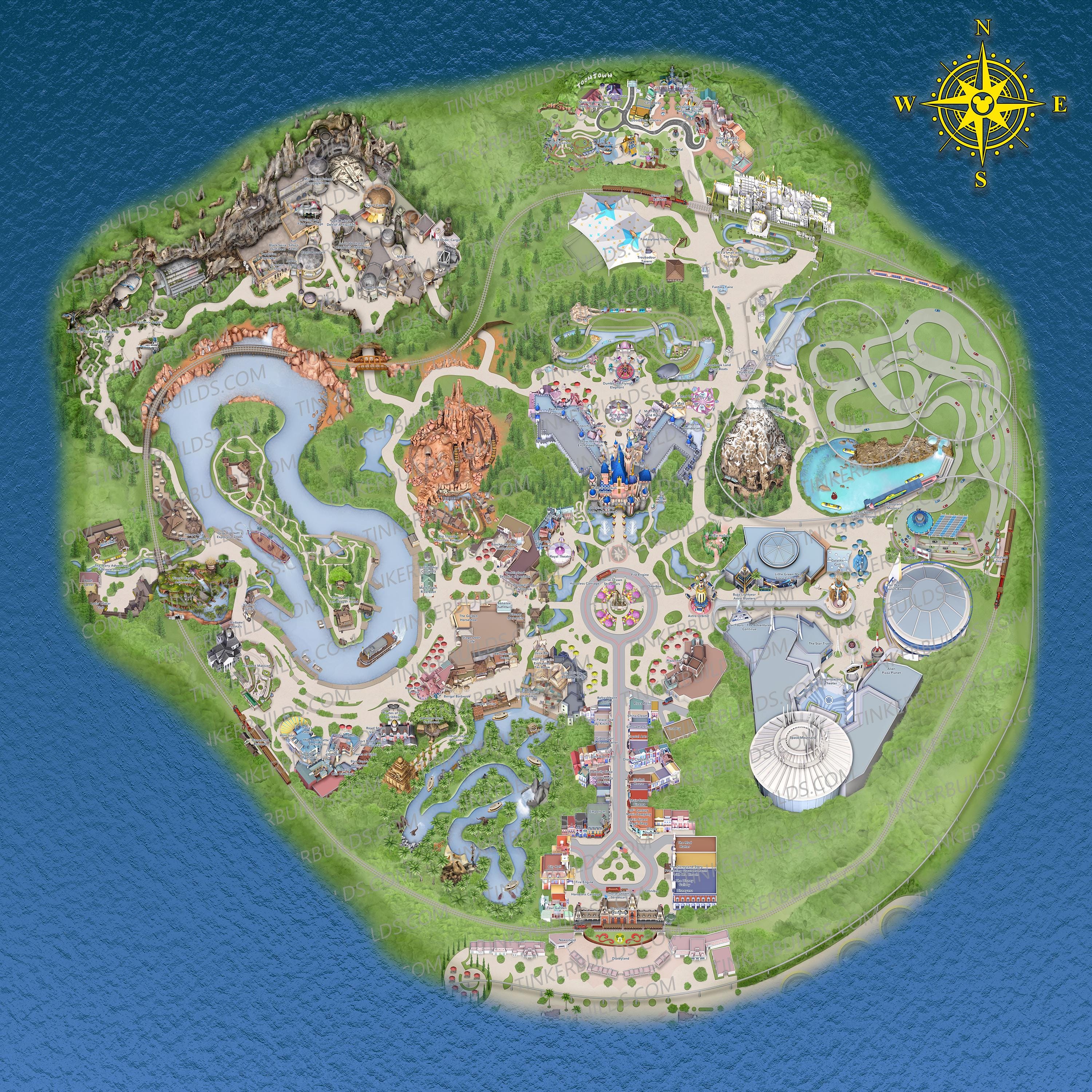 超高解像度ディズニーランド パーク マップ - デジタル ダウンロード