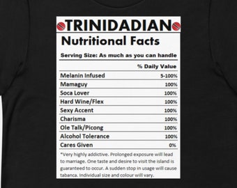 Trinidad and Tobago Shirt, Trinidadian Nutritional Shirt, Trinidad Shirt, Trinidad Flag, Trinidad Print, Trini Shirt, Trinidad Gift,