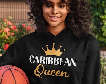 Felpa con cappuccio Caribbean Queen, Camicia Caraibi, Camicia Trinidad e Tobago, Camicia Giamaica, Camicia Barbados, Dominica Shirt, Haiti Top, Indie Occidentali,
