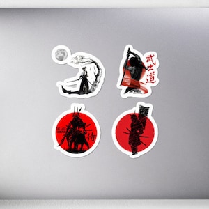 4 piece Samurai sticker, Samurai Decals, Bushido Sticker, Katana Sticker, Japanese Sticker, Samurai Warrior, Samurai Laptop Sticker,