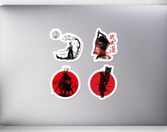 4 piece Samurai sticker, Samurai Decals, Bushido Sticker, Katana Sticker, Japanese Sticker, Samurai Warrior, Samurai Laptop Sticker,