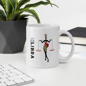Libra Gift, Libra Mug, October Mug, Black Libra Mug, Black October Birthday, Women&#39;s Libra Gift, Zodiac Birthday Gift,