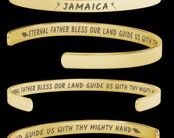Jamaica Jewelry, Jamaica Cuff Bracelet, 18K Gold Plated Jamaica 18K Rose Gold Plated bracelet, or Silver Plated Cuff Bracelet with Map