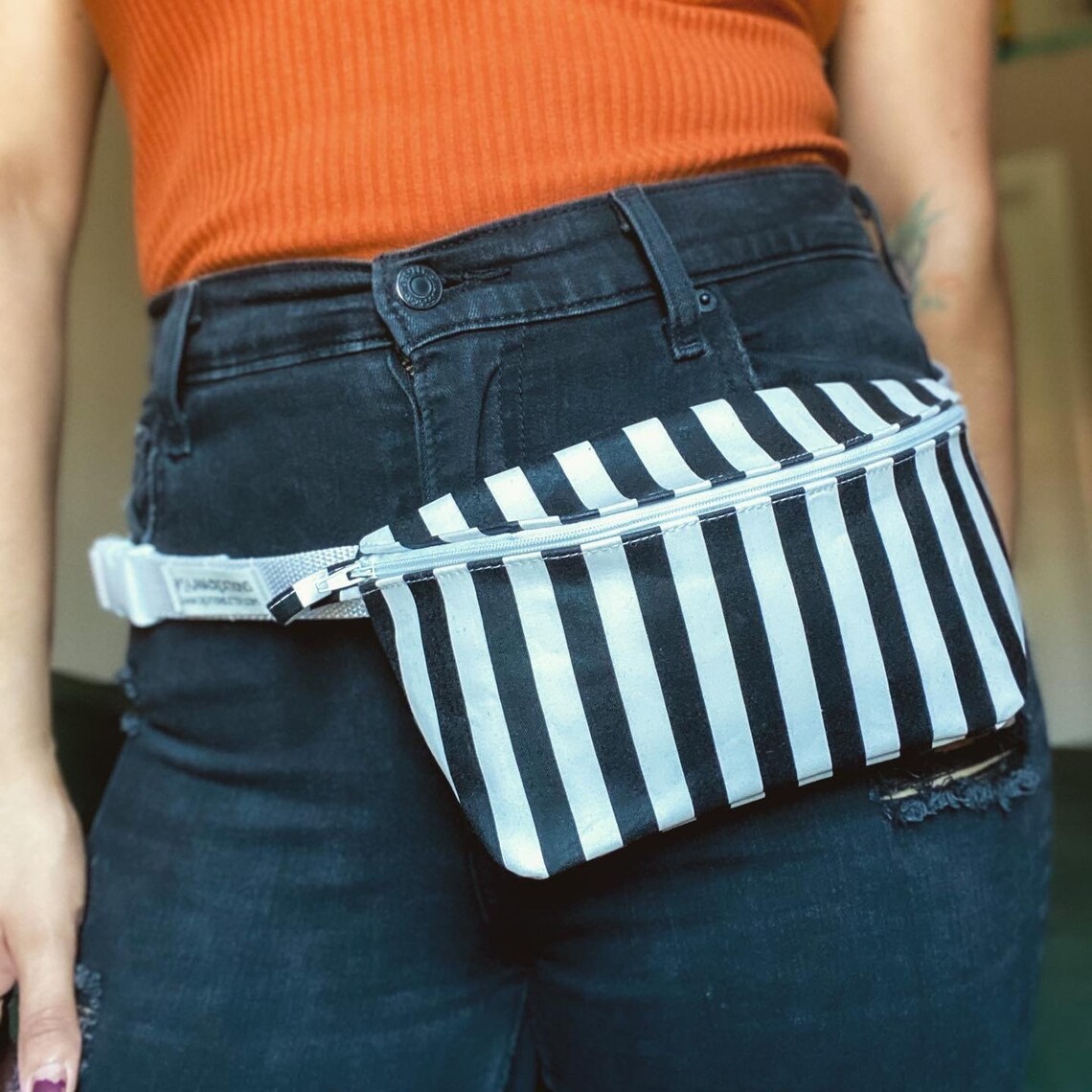 White and Black Stripes Print Fanny Pack Etsy
