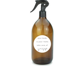 Botella de spray “tu cuerpo es tu hogar” | Vidrio marrón | Vidrio transparente | Dispensador de jabón | Donante | Cocina | limpieza | Artículos de limpieza | Amor por las pequeñas cosas