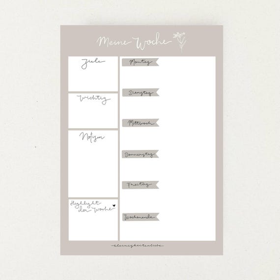 Wochenplaner | A4 | 100 Blatt | Planer | Kalender | Notizblock | Block | to do Liste | Aufgabenblock